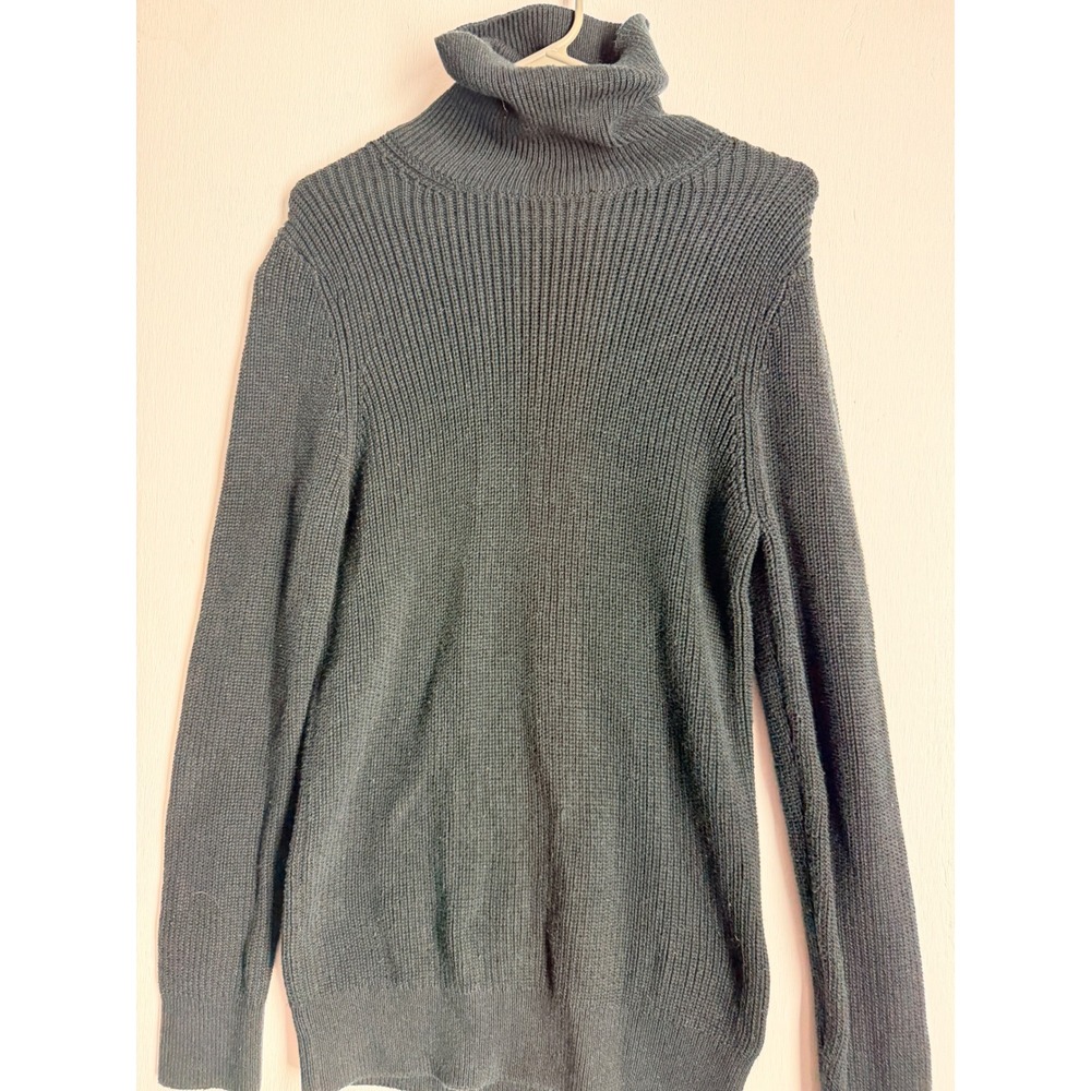 HM Mens Ribbed Turtleneck Sweater Regular Fit Dark Green XS Roll Neck Knit Top